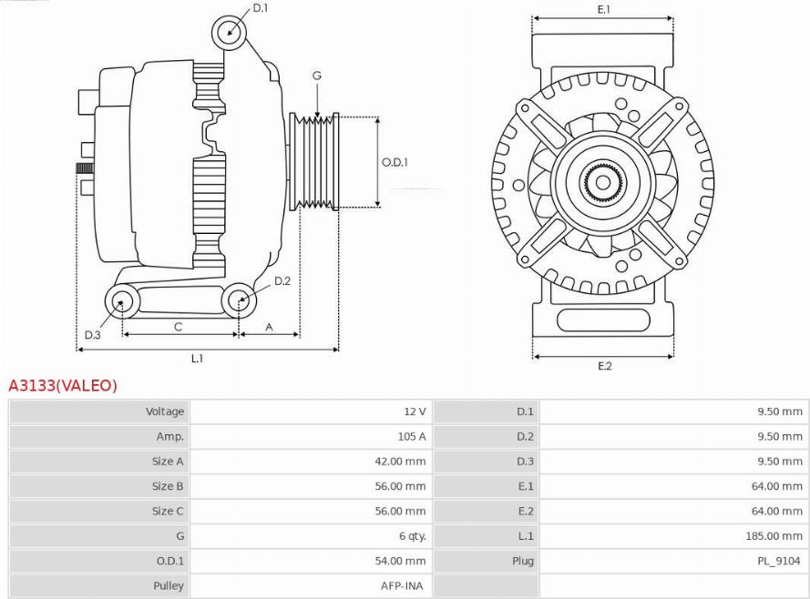 AS-PL A3133(VALEO) - Генератор autocars.com.ua