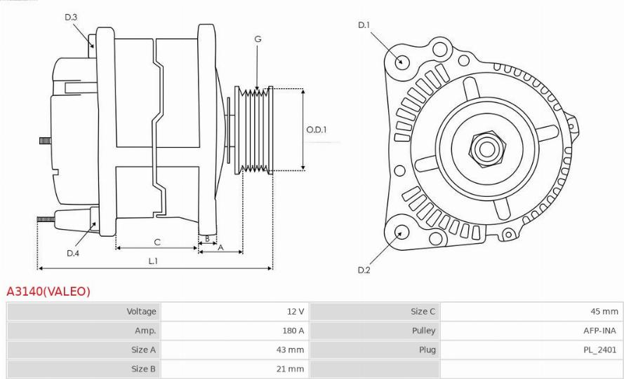 AS-PL A3140(VALEO) - Генератор autodnr.net