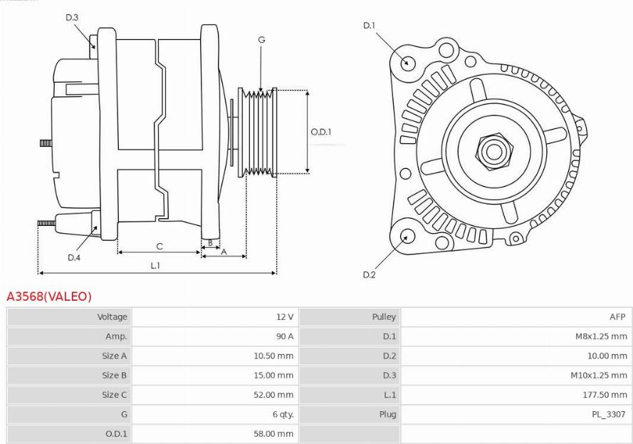 AS-PL A3568(VALEO) - Генератор avtokuzovplus.com.ua