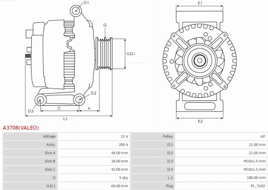 AS-PL A3708(VALEO) - Генератор autocars.com.ua