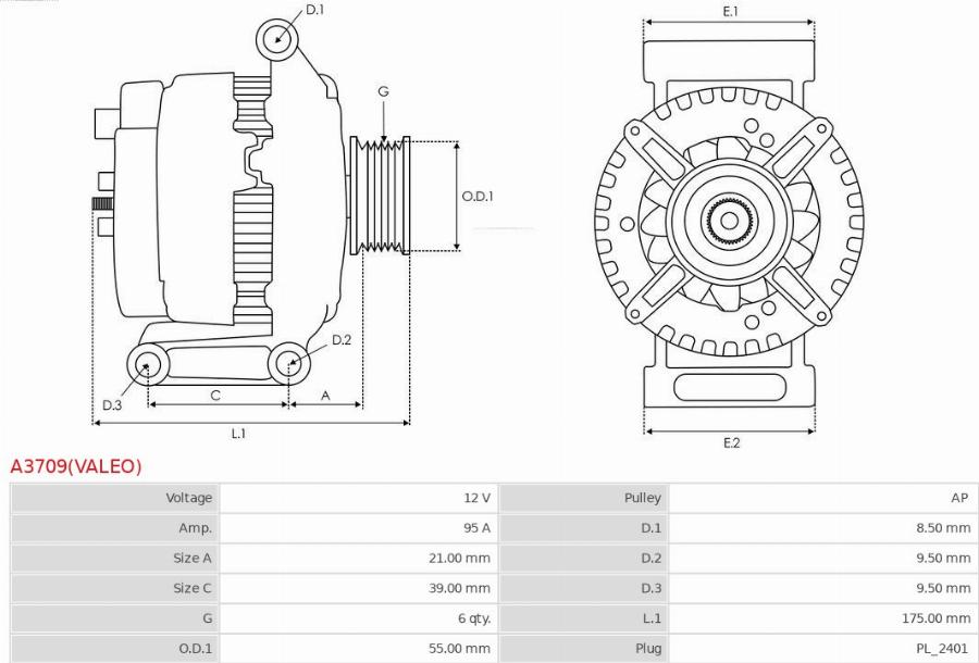 AS-PL A3709(VALEO) - Генератор autocars.com.ua