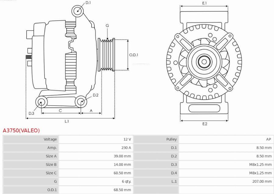 AS-PL A3750(VALEO) - Генератор autocars.com.ua