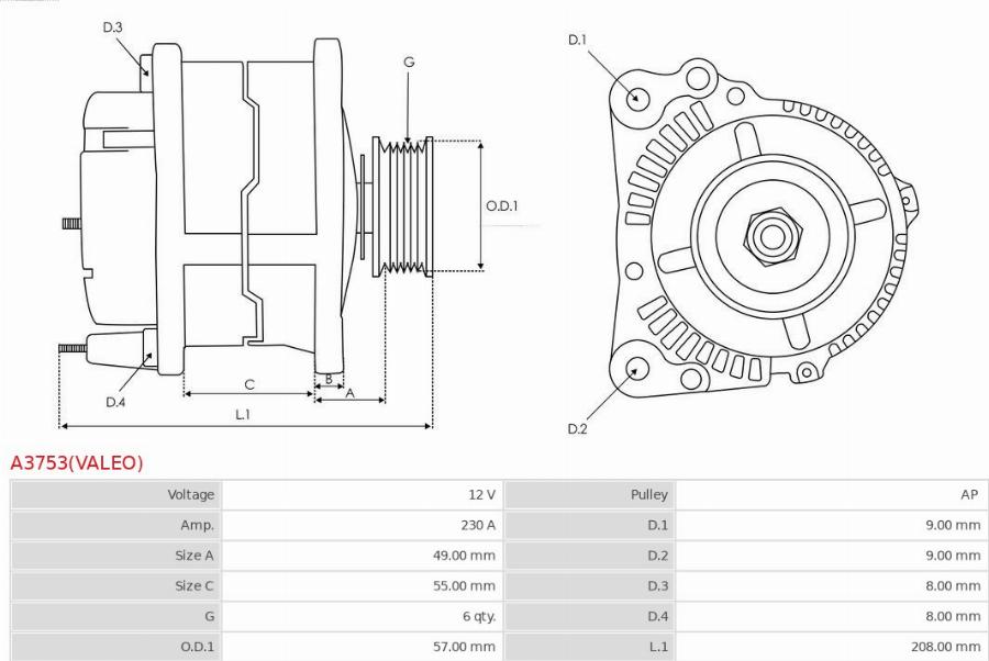 AS-PL A3753(VALEO) - Генератор autocars.com.ua