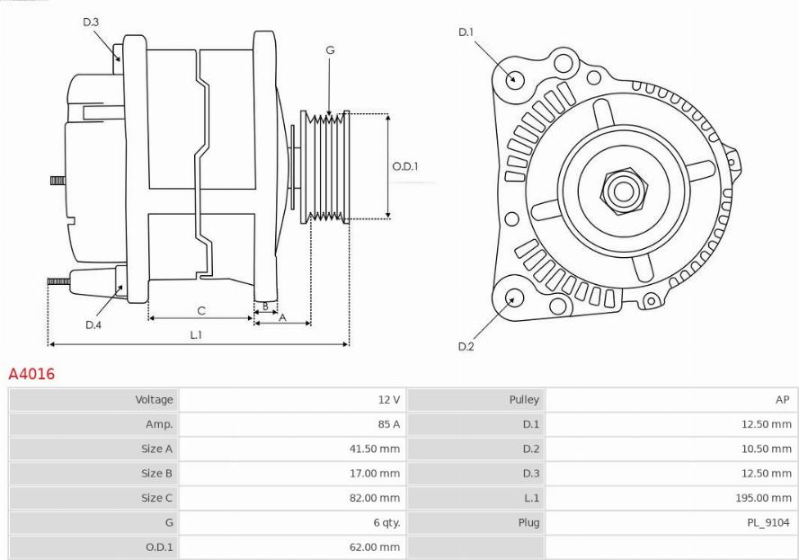 AS-PL A4016 - Генератор avtokuzovplus.com.ua