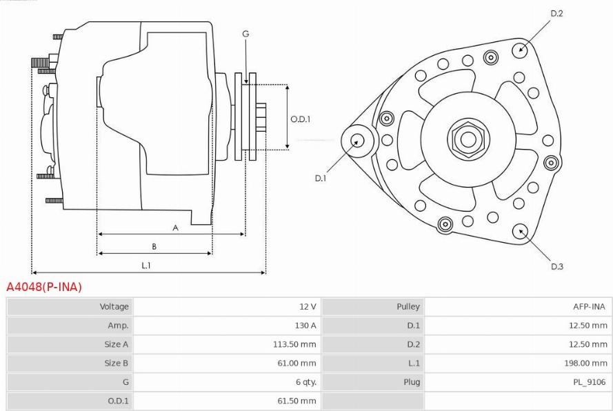 AS-PL A4048(P-INA) - Генератор avtokuzovplus.com.ua