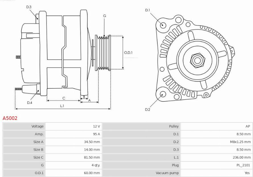 AS-PL A5002 - Генератор 12V 95A autocars.com.ua