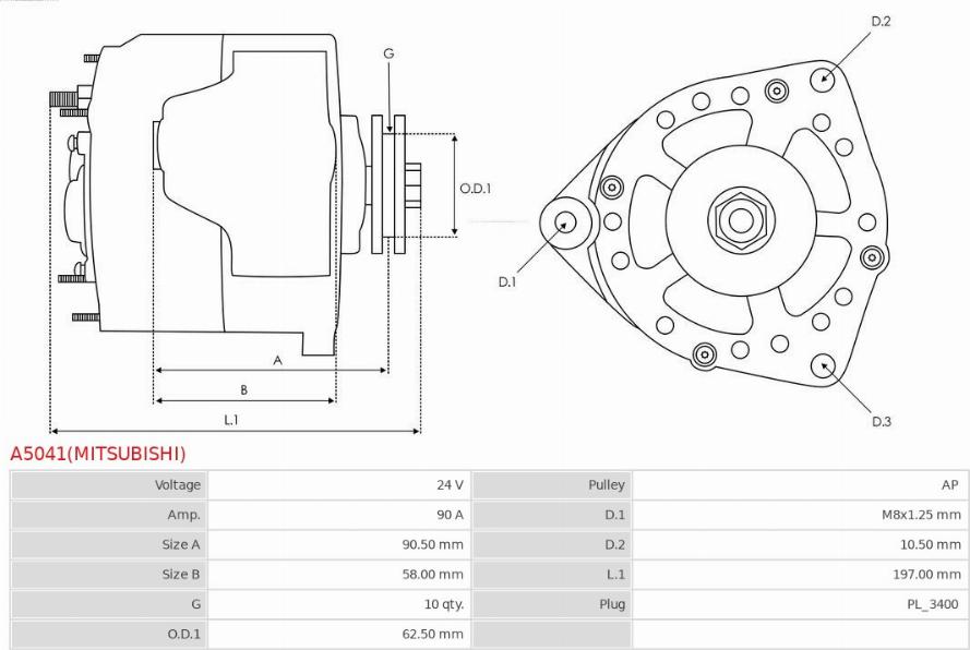 AS-PL A5041(MITSUBISHI) - Генератор autocars.com.ua