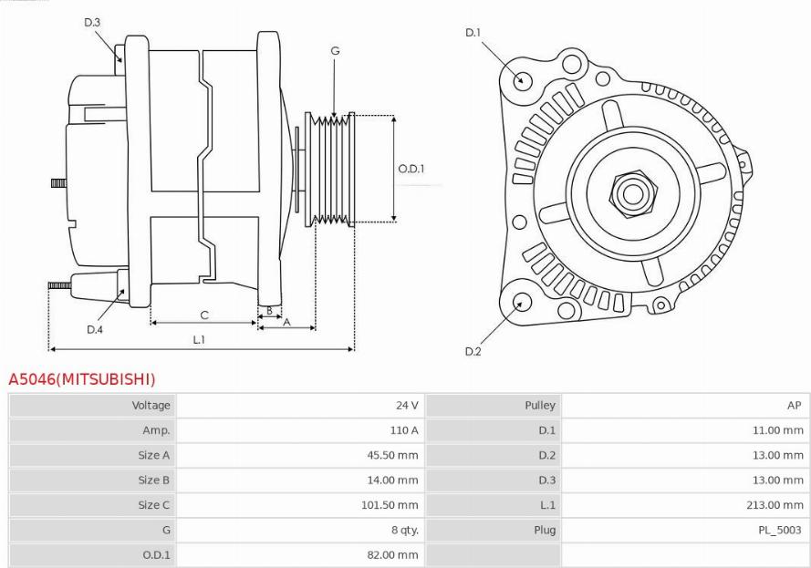 AS-PL A5046(MITSUBISHI) - Генератор avtokuzovplus.com.ua