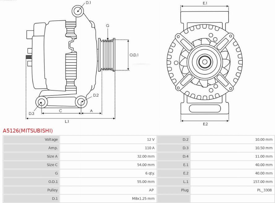 AS-PL A5126(MITSUBISHI) - Генератор autocars.com.ua