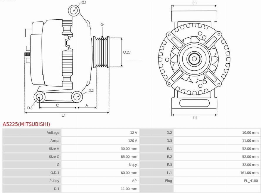 AS-PL A5225(MITSUBISHI) - Генератор autocars.com.ua