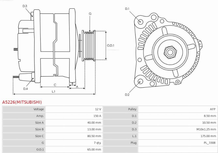 AS-PL A5226(MITSUBISHI) - Генератор avtokuzovplus.com.ua