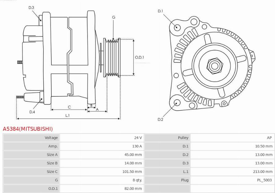 AS-PL A5384(MITSUBISHI) - Генератор avtokuzovplus.com.ua