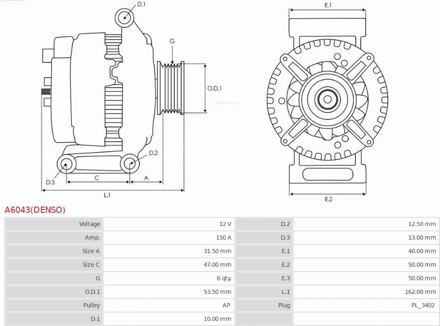 AS-PL A6043(DENSO) - Генератор avtokuzovplus.com.ua