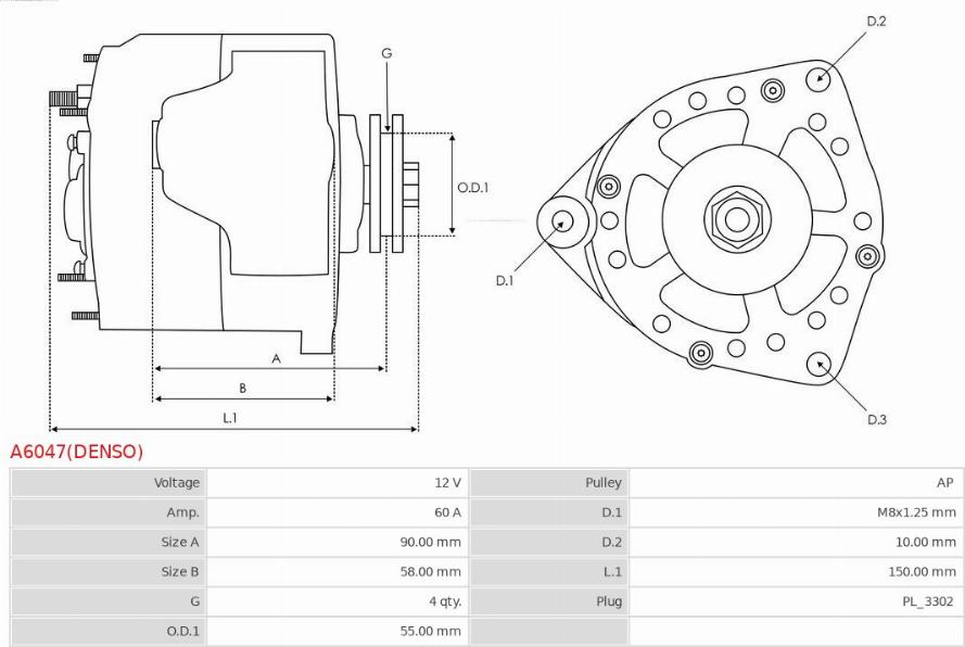 AS-PL A6047(DENSO) - Генератор avtokuzovplus.com.ua