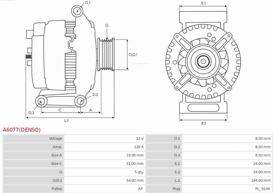 AS-PL A6077(DENSO) - Генератор autocars.com.ua