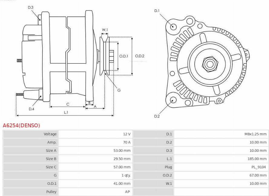 AS-PL A6254(DENSO) - Генератор avtokuzovplus.com.ua