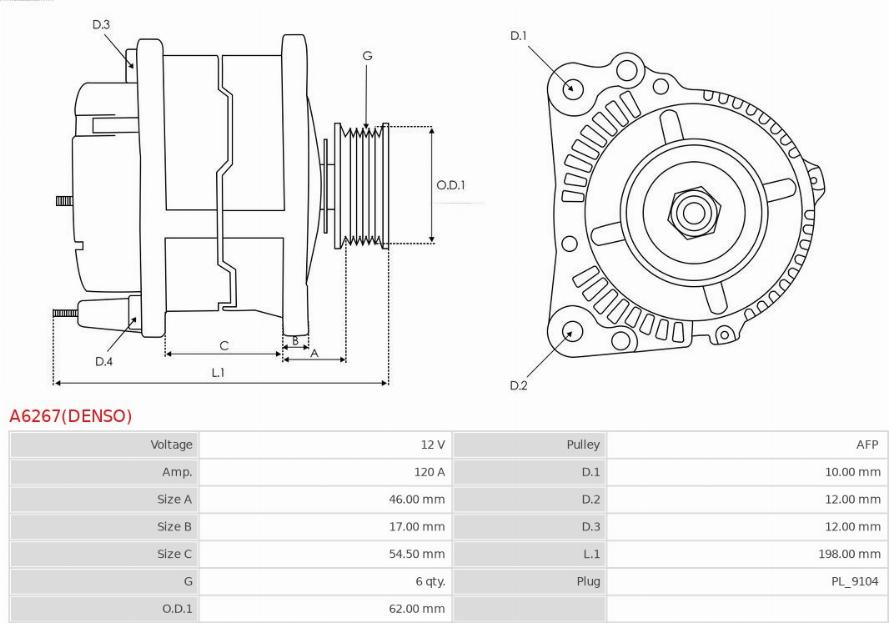 AS-PL A6267(DENSO) - Генератор avtokuzovplus.com.ua