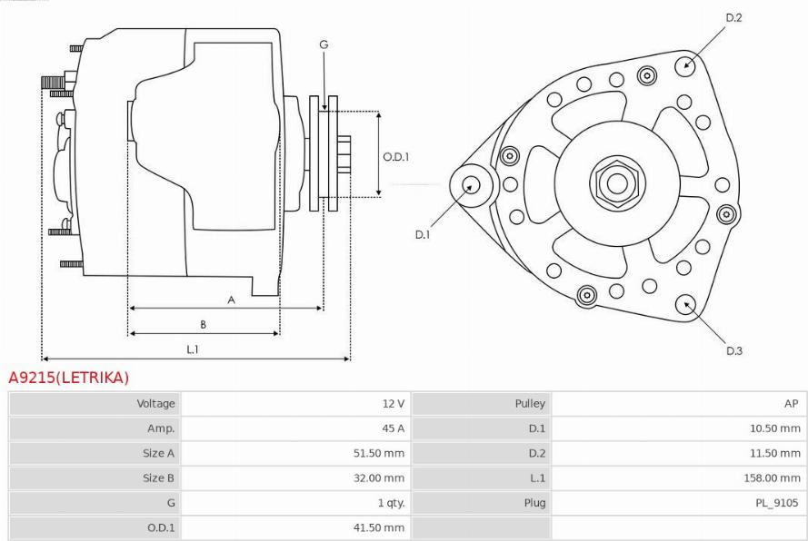 AS-PL A9215(LETRIKA) - Генератор avtokuzovplus.com.ua