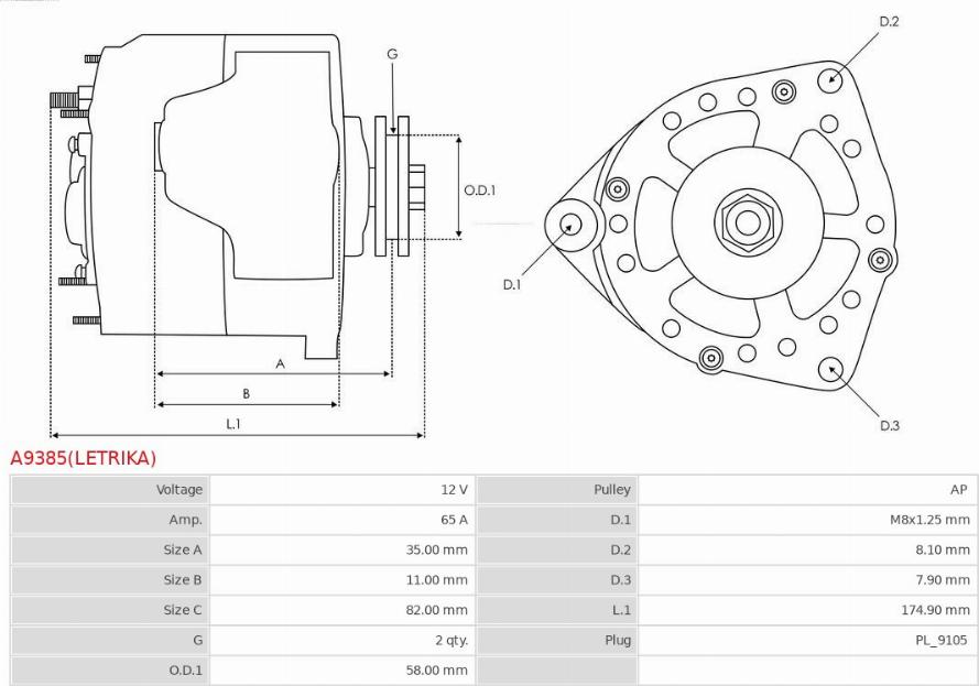 AS-PL A9385(LETRIKA) - Генератор avtokuzovplus.com.ua