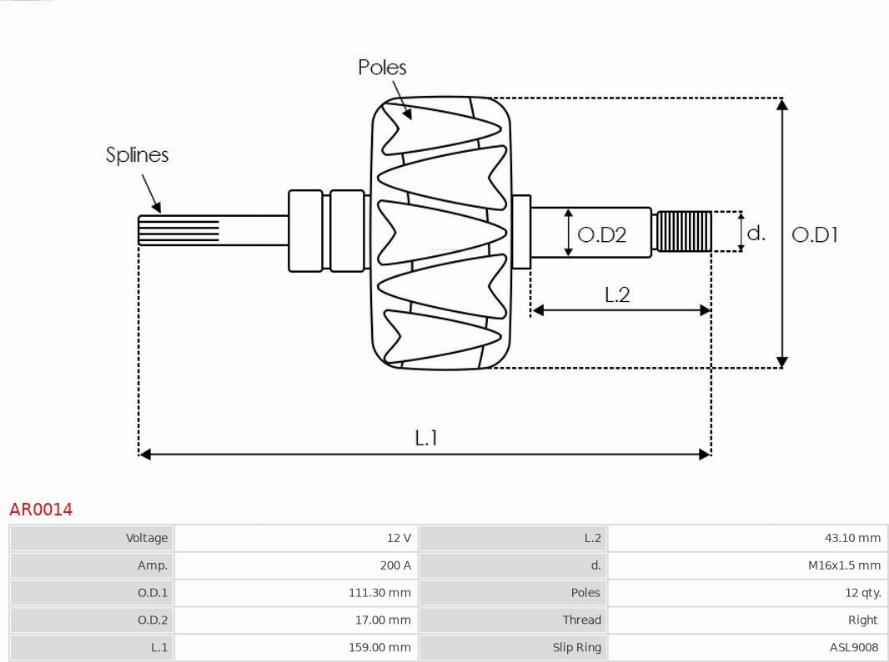 AS-PL AR0014 - Ротор, генератор avtokuzovplus.com.ua