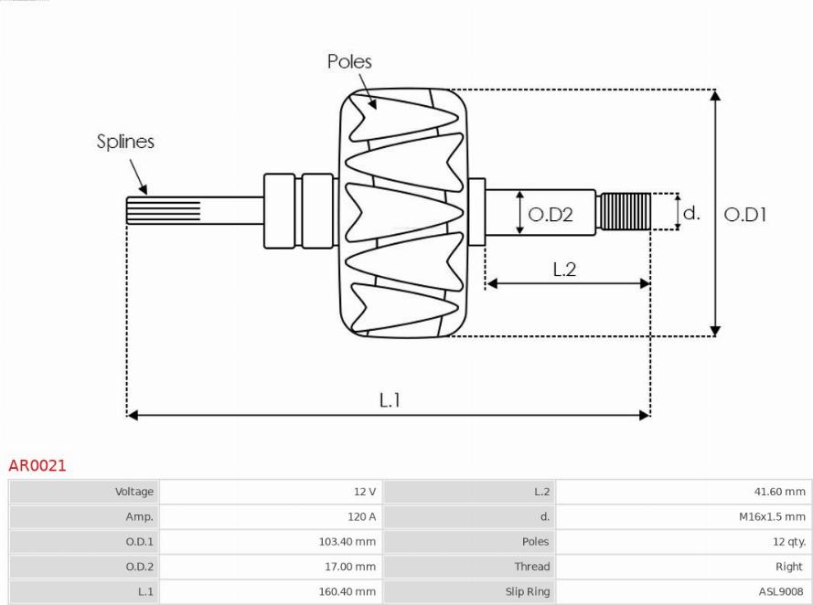 AS-PL AR0021 - Ротор, генератор avtokuzovplus.com.ua