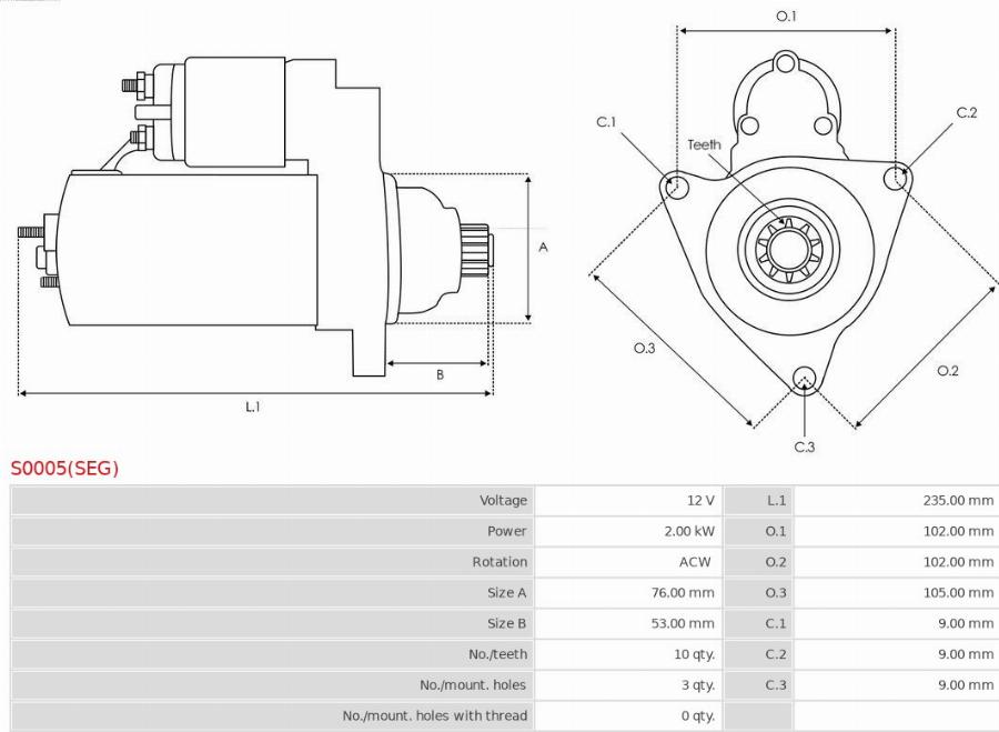 AS-PL S0005(SEG) - Стартер autocars.com.ua