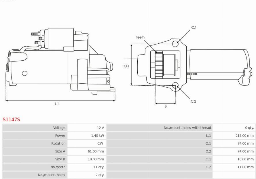 AS-PL S1147S - Стартер autocars.com.ua