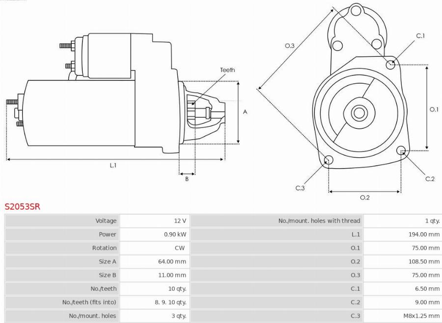 AS-PL S2053SR - Стартер avtokuzovplus.com.ua