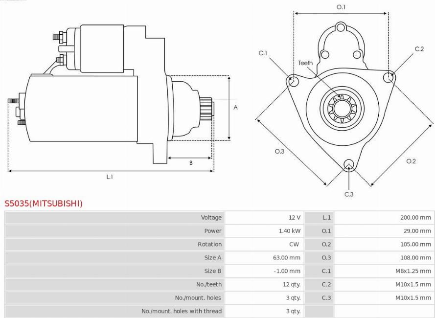 AS-PL S5035(MITSUBISHI) - Стартер autocars.com.ua