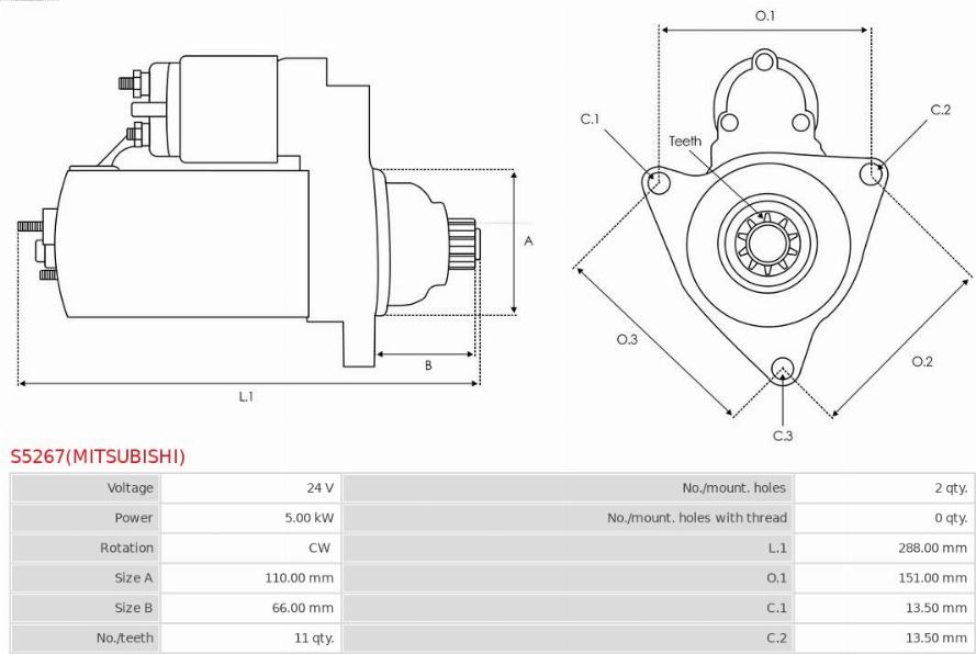 AS-PL S5267(MITSUBISHI) - Стартер avtokuzovplus.com.ua