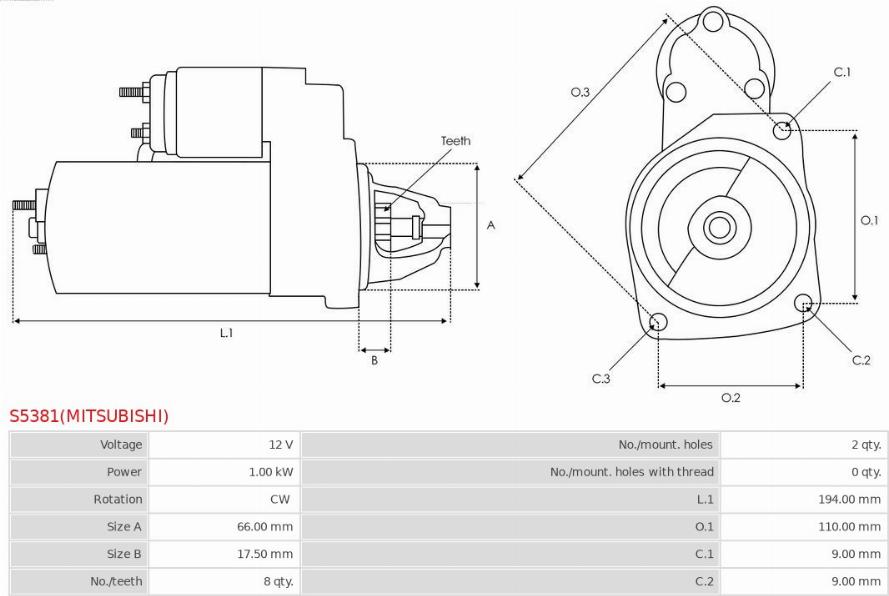 AS-PL S5381(MITSUBISHI) - Стартер avtokuzovplus.com.ua