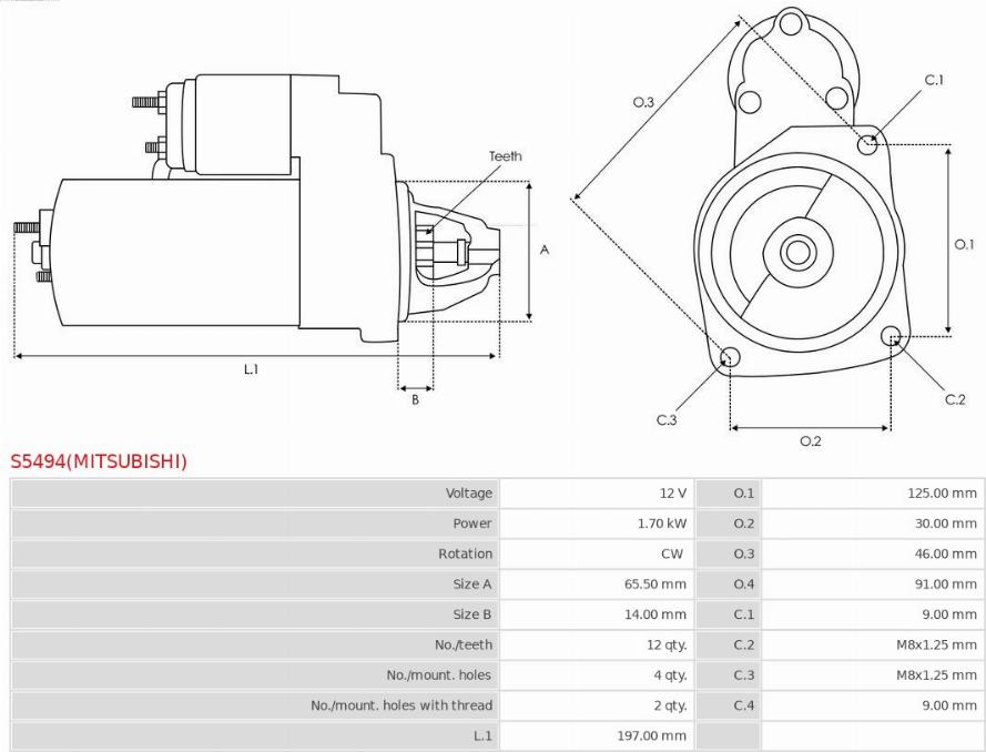 AS-PL S5494(MITSUBISHI) - Стартер avtokuzovplus.com.ua