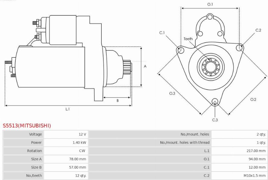 AS-PL S5513(MITSUBISHI) - Стартер autocars.com.ua