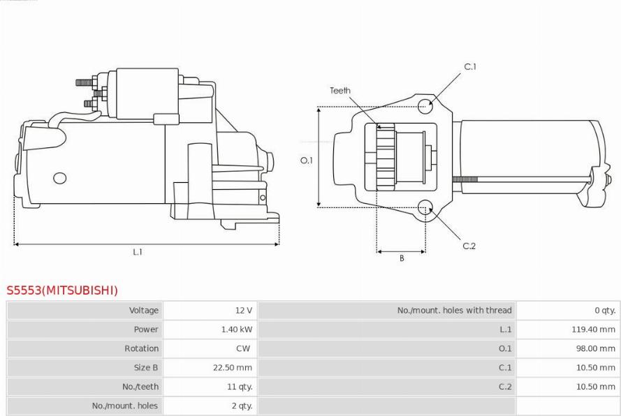 AS-PL S5553(MITSUBISHI) - Стартер avtokuzovplus.com.ua