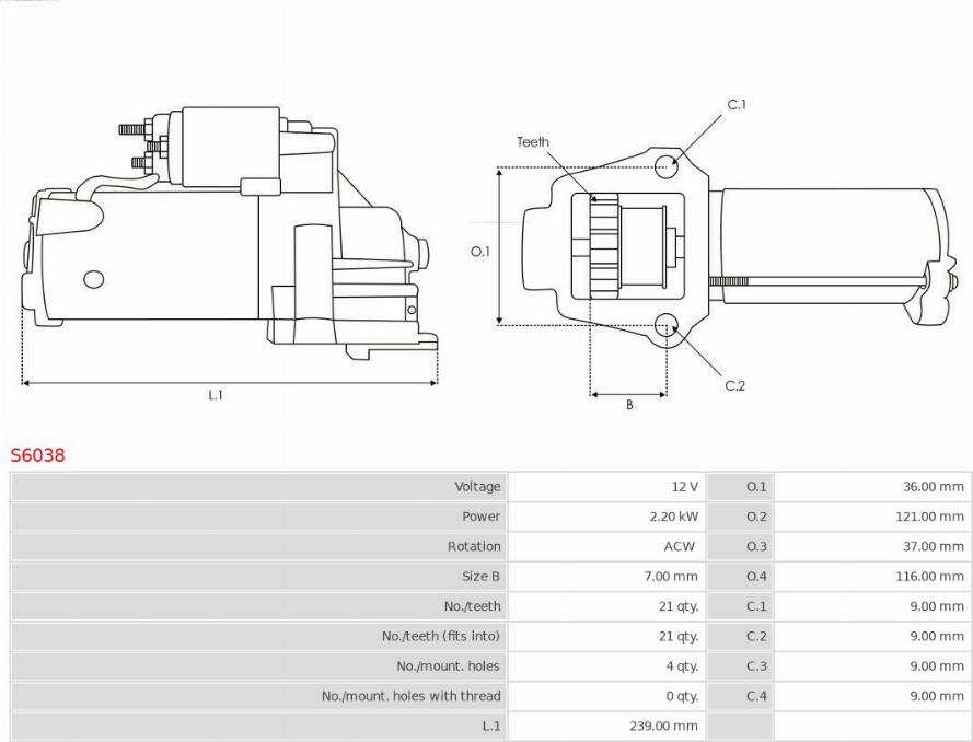 AS-PL S6038 - Стартер autocars.com.ua