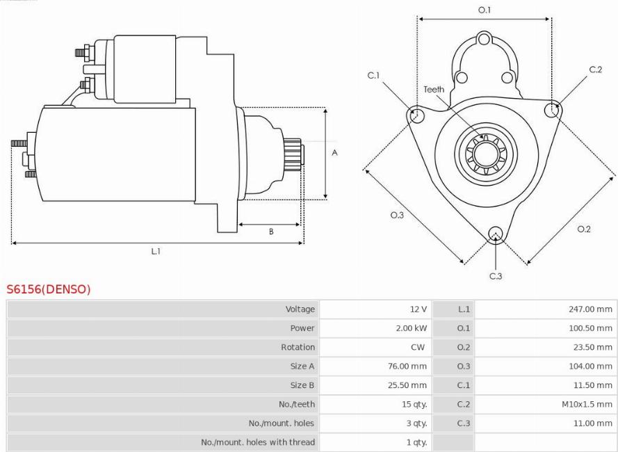 AS-PL S6156(DENSO) - Стартер autocars.com.ua