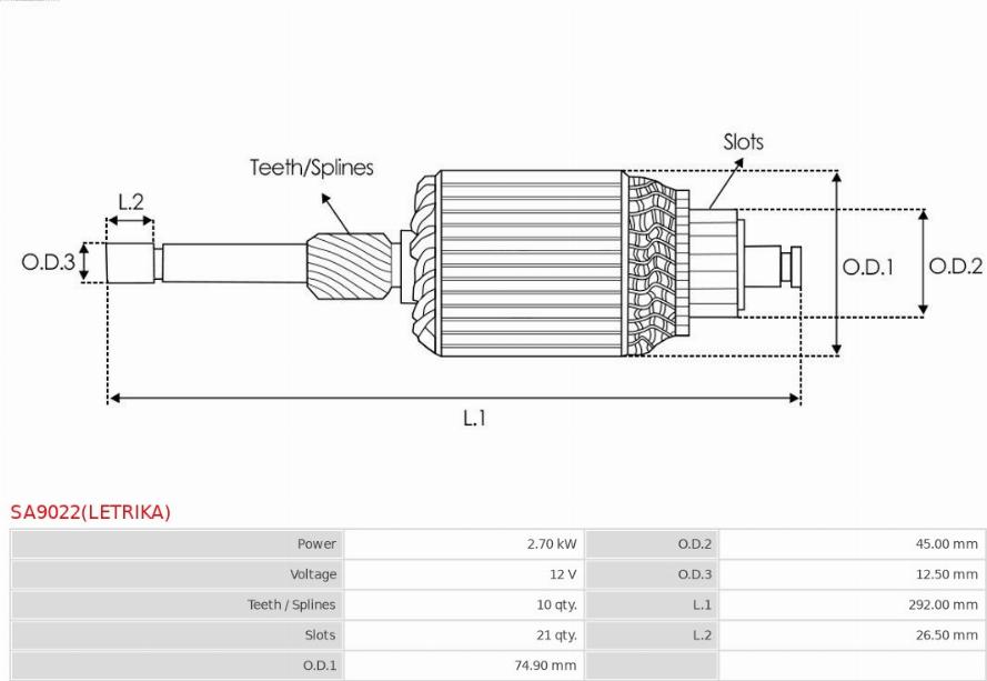 AS-PL SA9022(LETRIKA) - Якір, стартер autocars.com.ua