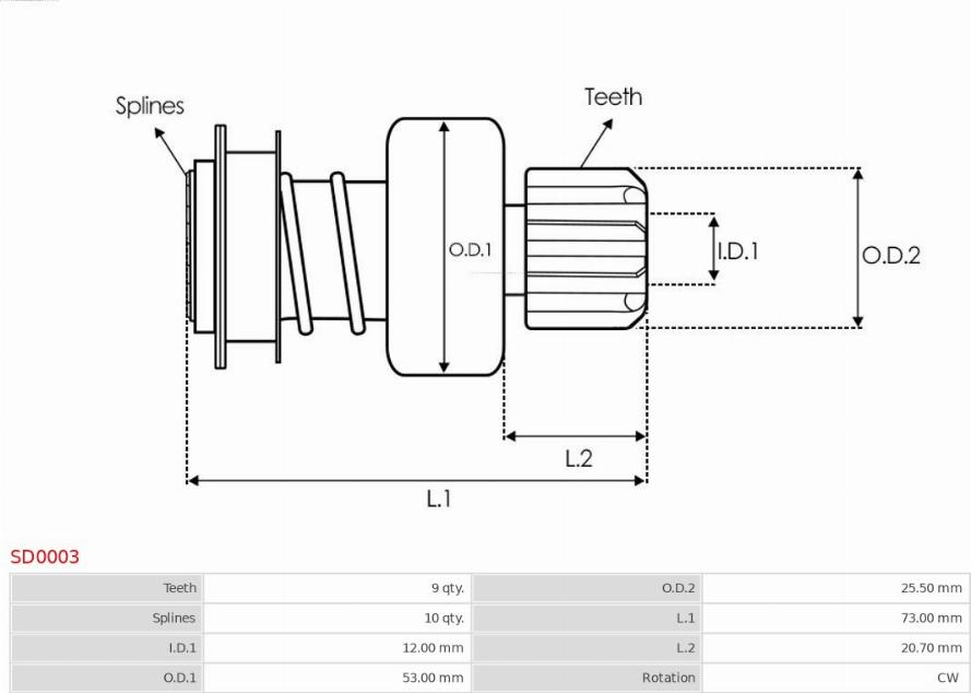 AS-PL SD0003 - Ведущая шестерня, стартер autodnr.net