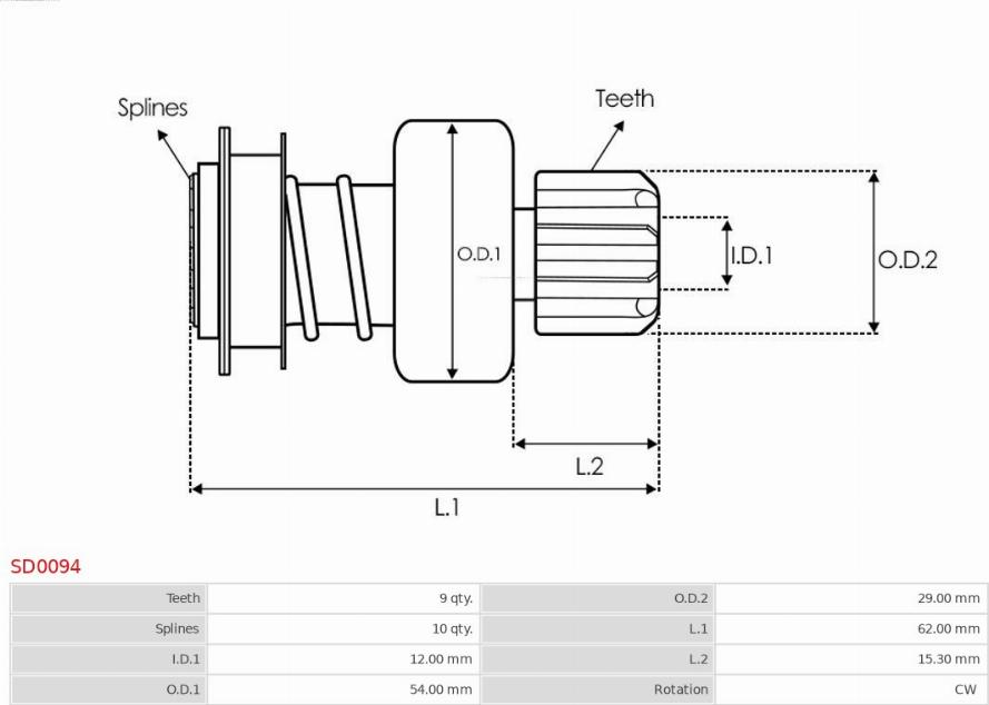 AS-PL SD0094 - Ведущая шестерня, стартер autodnr.net