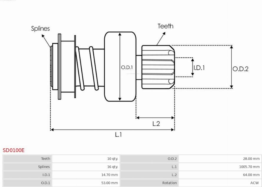 AS-PL SD0100E - Ведущая шестерня, стартер avtokuzovplus.com.ua