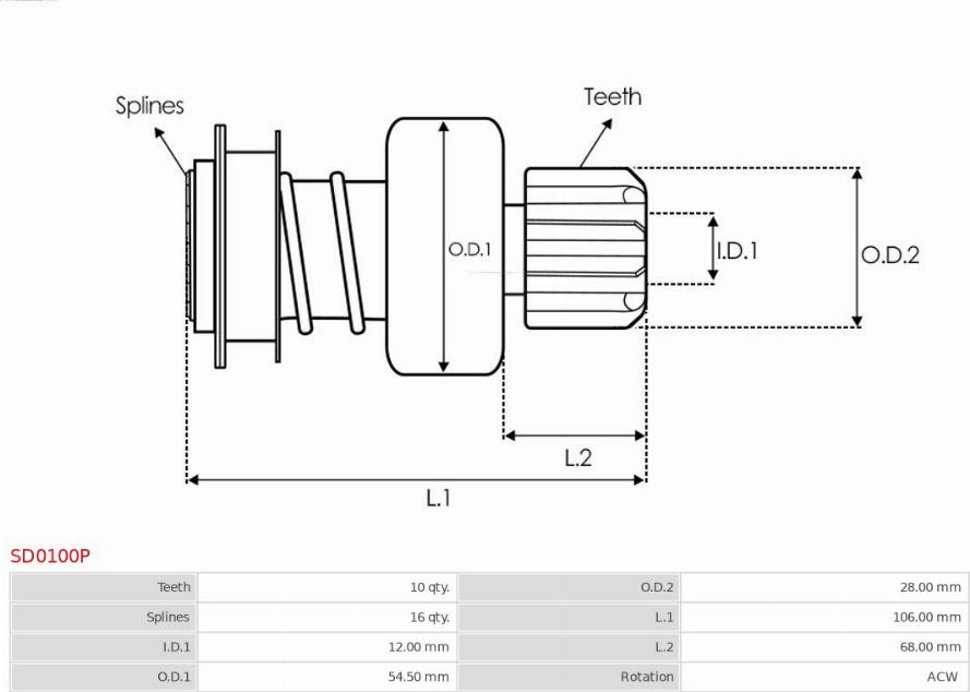 AS-PL SD0100P - Ведущая шестерня, стартер avtokuzovplus.com.ua