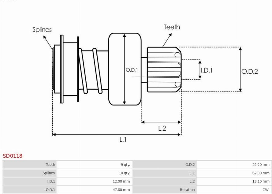 AS-PL SD0118 - Ведущая шестерня, стартер autodnr.net