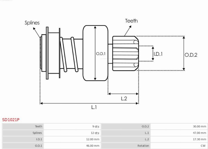 AS-PL SD1021P - Ведущая шестерня, стартер avtokuzovplus.com.ua