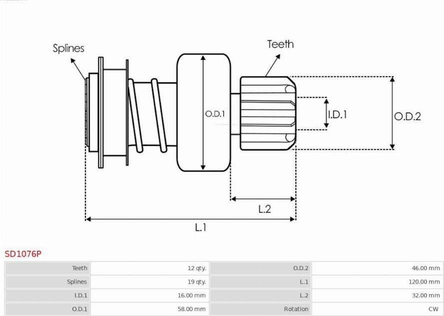 AS-PL SD1076P - Ведущая шестерня, стартер avtokuzovplus.com.ua