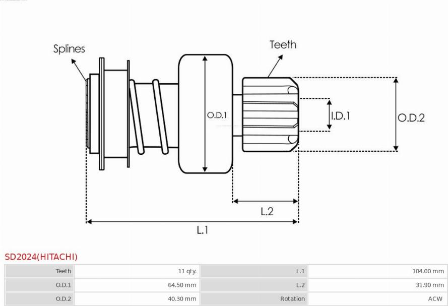 AS-PL SD2024(HITACHI) - Провідна шестерня, стартер autocars.com.ua