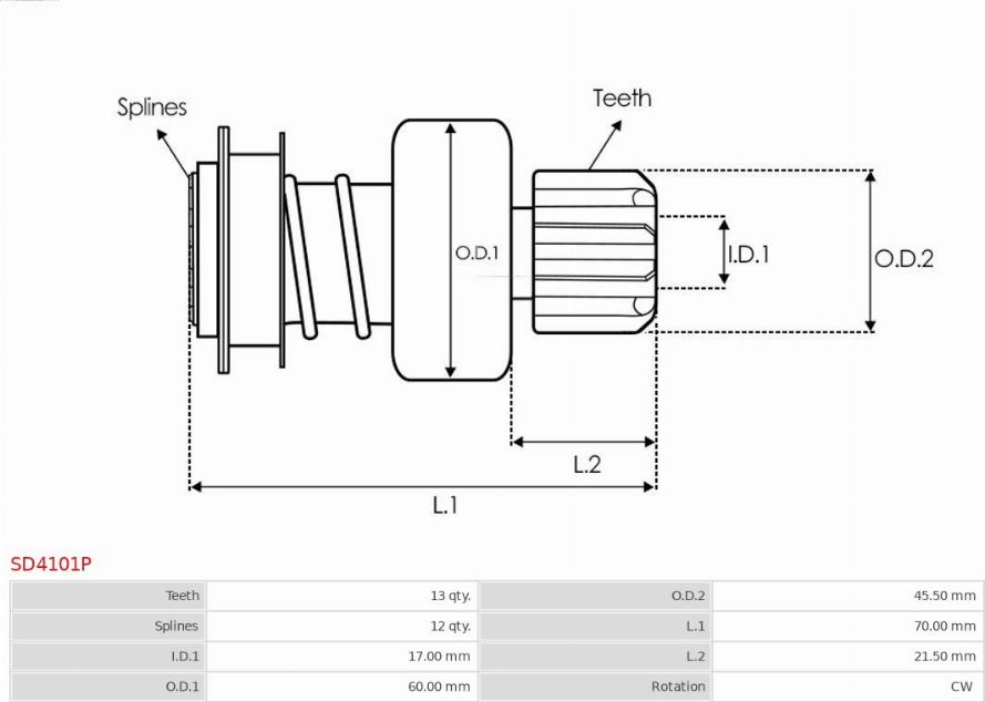 AS-PL SD4101P - Ведущая шестерня, стартер avtokuzovplus.com.ua