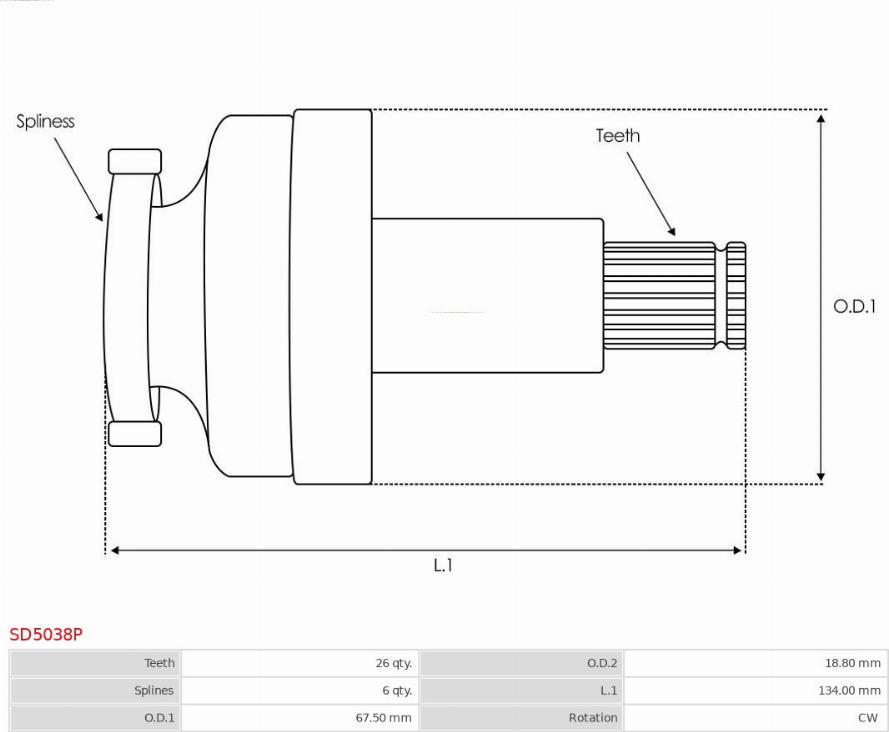 AS-PL SD5038P - Ведущая шестерня, стартер avtokuzovplus.com.ua