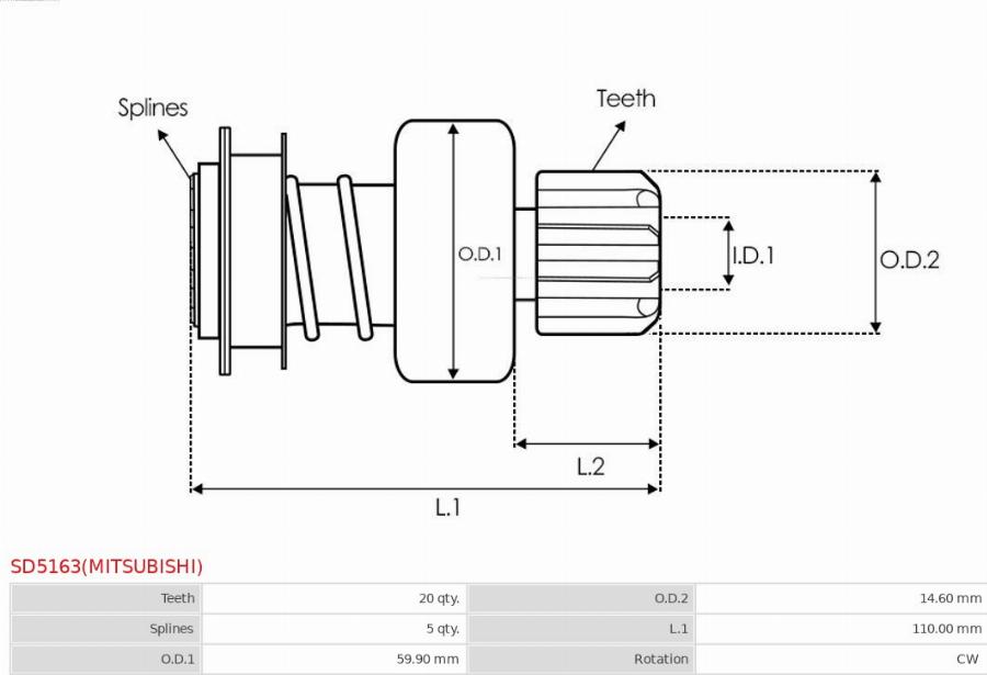 AS-PL SD5163(MITSUBISHI) - Ведущая шестерня, стартер avtokuzovplus.com.ua