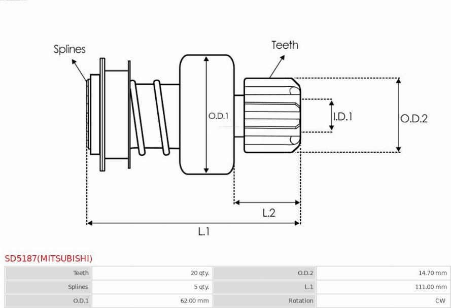AS-PL SD5187(MITSUBISHI) - Провідна шестерня, стартер autocars.com.ua