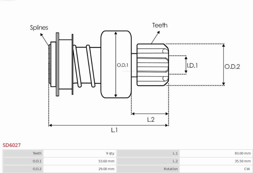 AS-PL SD6027 - Ведущая шестерня, стартер autodnr.net